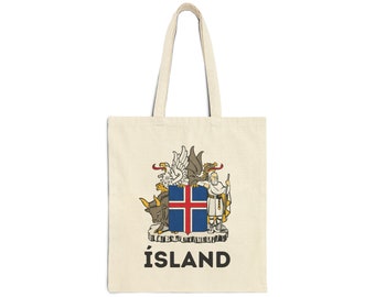 Unique Iceland Coat of Arms Canvas Travel Tote Bag - Icelandic Souvenir Gift for Friend Icelandic memorabilia bag Visit to Iceland bag