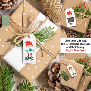 Etichette natalizie stampabili pdf - Yule Lads, Yule Cat e Famiglia - Etichette regalo islandesi Yule Lads Etichetta regalo Buone Feste stampabile