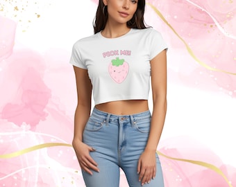 Pick Me Strawberry Y2K Baby Tee, Cute Vintage Inspired Graphic Shirt, Aesthetic baby tee, Cottage core clothing, fruit crop top 90's tee
