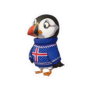 Adesivi Cozy Puffin Kiss-Cut / Adesivi carini per laptop, adesivi divertenti con uccelli, decorazioni invernali, regalo per gli amanti della natura, regalo unico Art Iceland