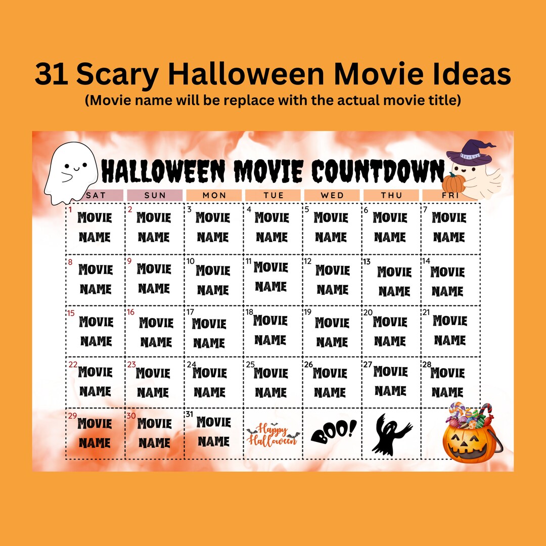 Halloween Movie Countdown Calendar Printable Advent Fun for Etsy