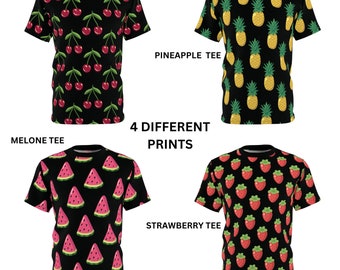 Fruit shirt for men, Unisex AOP Tee, Melon shirt, Strawberry shirt, Cherry shirt, Pineapple shirt, Summer shirt, fruit picking spring tee.