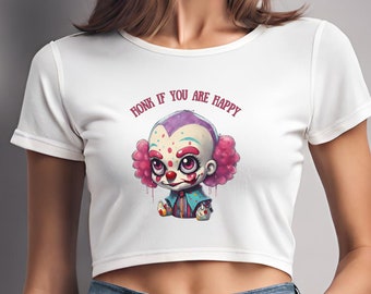 Clowncore baby tee Crop Top Creepy Cute Clown T-Shirt, Embrace your inner clown dark humor clowncore fashion, Alternative fashion Y2K shirt