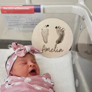 name announcement plaque wooden engraved | footprint sign for newborn | baby name reveal | personalised baby name sign | sign for hospital |