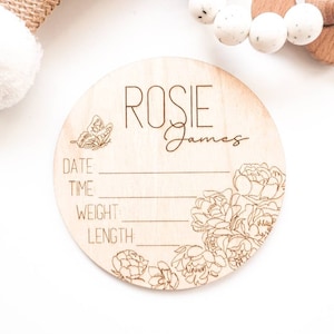 Baby Namensschild aus Holz | Geburtsanzeige Holzscheibe |Neugeborene Baby Foto Requisite | Krankenhaus Holz Baby Namensscheibe | individuelles Namensschild Baby
