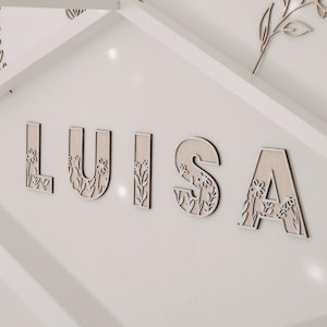 Wilflower name sign, floral letters wooden, personalised name sign, custom name decor, girls room sign, bedroom letters wooden