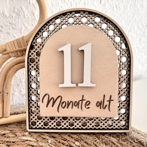 Cartes d'étape en rotin de style bohème | signe jalon mensuel arc | cartes jalon en bois | Cartes anniversaire bébé | cartes d'étape unisexes