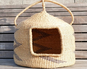 Handwoven Cosy Pet Cat Bed | African Hanging Bolga Pet Basket