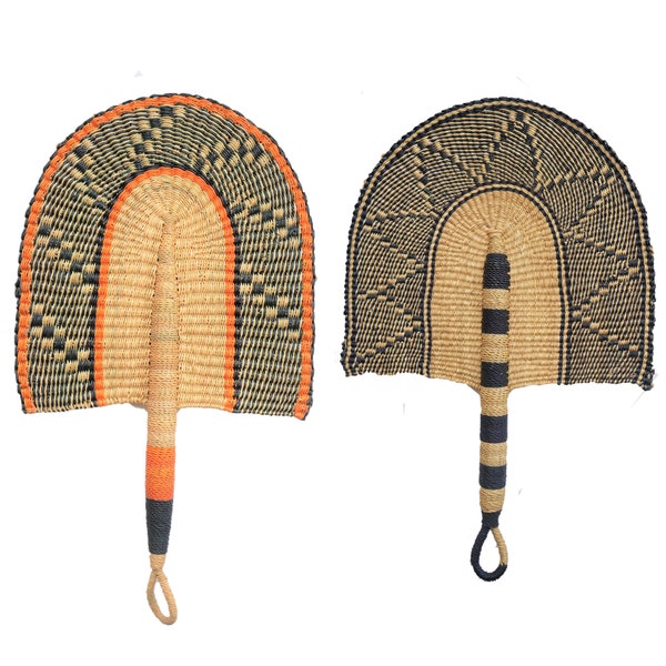 50cm African Woven Large Hand Fan | Colourful Bolga Wall Basket