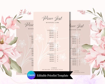 Editable Price List Template for Small Business - Salon Price Sheet - Modern & Minimalist Design