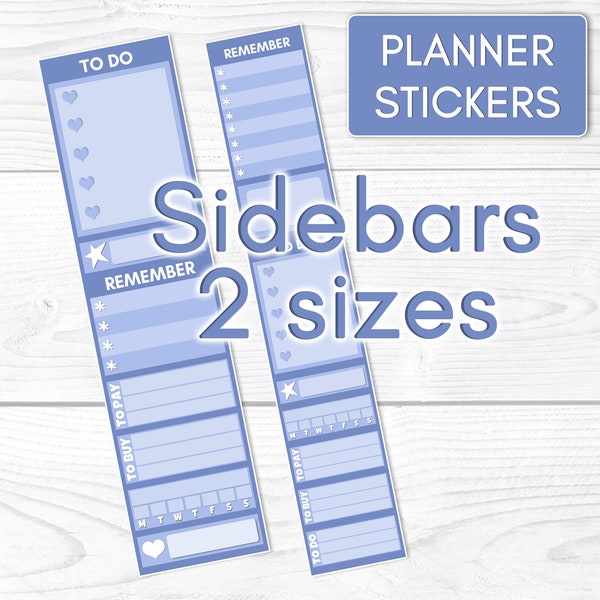 Sidebar Printable Planner Stickers, Blue Colorful Fullbox, To-Do List, Heartcheck Box, Habit Tracker for Erin Condren Vertical Weekly Kit