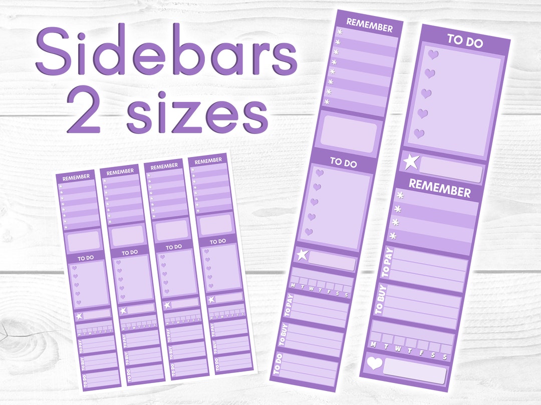 Printable Purple Sidebar Stickers Planner Fullbox to Do List - Etsy