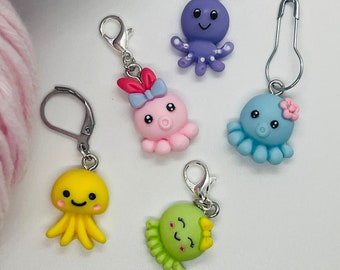 Colourful fun octopus snag free stitch marker, stitch place holder, progress keeper for knitting, crochet, crafting, with a choice of clasp