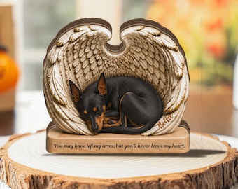 Personalized Miniature Pinscher Wood Block Flat 2D Home Decor, Pet Loss Memorial Remembrance Keepsake, Rainbow Bridge Gotcha Day Gift Idea