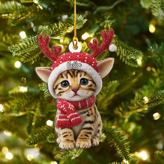 ベンガル猫のクリスマス木製オーナメント（切り抜き）クリスマスツリー 