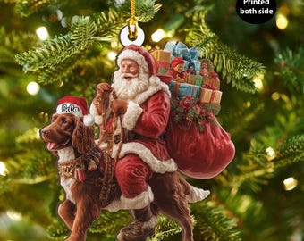 パーソナライズされたボーキン・スパニエル犬とサンタのクリスマス木製オーナメント、犬好きへのフラット2Dホリデーツリーデコレーションギフト、家族ペットの記念品
