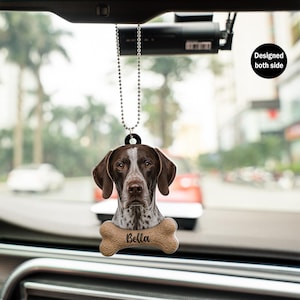 Ornamento per auto personalizzato con cane da punta portoghese / Forma personalizzata in acrilico da appendere allo specchietto retrovisore / Ricordo commemorativo per animali domestici, per mamma e papà