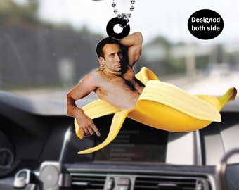 Nicolas Cage Funny Meme Car Rear View Mirror Ornament, Nicolas Cage Meme Car Hanging Ornament, Funny Car Rear View Mirror Accessories Gift