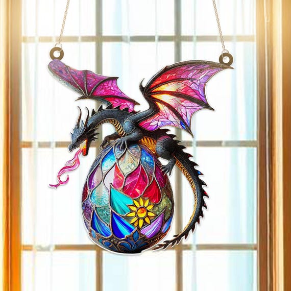 ファンタジードラゴンエッグアクリルサンキャッチャー窓吊り下げ