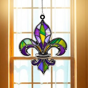 Louisiana Fleur De Lis acryl raam Suncatcher hangend ornament, Suncatcher ornament cadeau, Suncather voor raam, aangepaste vorm Suncatcher