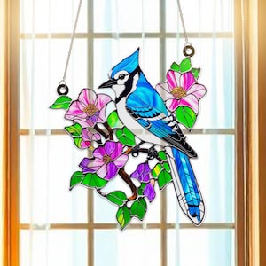 Blue Jay Suncatcher Window Hanging Ornament, Suncatcher Ornament Cadeau, Cool Suncather Windows, Custom Blue Jay Shape Suncatcher