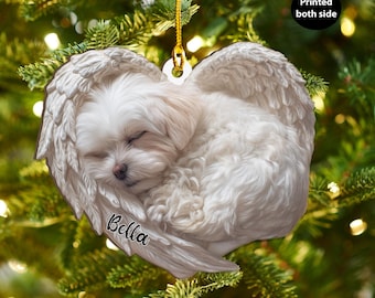 Personalized Maltese Dog Angel Ash Plywood Ornament Flat 2D Holiday Tree Decor Gift for Dog Lovers, Pet Memorial Families Keepsake