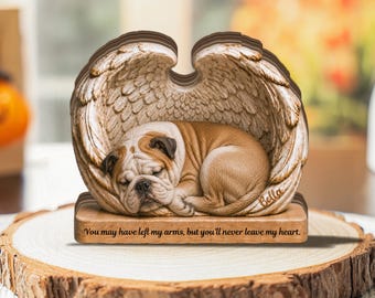 Personalized English Bulldog Wood Block Flat 2D Home Decor, Pet Loss Memorial Remembrance Rainbow Bridge Keepsake, Adoption Gotcha Day