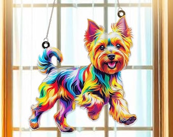 Yorkshire Terrier Suncatcher acryl raamornament | Schattige hond glaskunst | Cadeau huisdierliefhebber | Woondecoratie Yorkshire Terrier | Hondenhanger