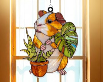 Guinea Pig Acrylic Suncatcher Window Hanging – Custom Clear Acrylic Gift, Cute Pet Lover Decor, Small Animal Kids Room Ornament Gift