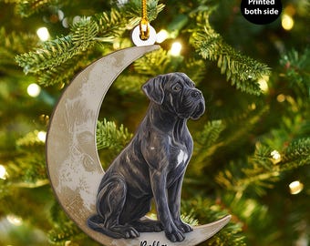 Personalized Cane Corso Dog on Moon Ash Plywood Ornament Flat 2D Holiday Tree Decor Gift Pet Lovers Families Puppy Keepsake