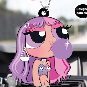 Powerpuff Girl Car Ornament, Funny Powerpuff Girl Car Hanging Ornament, Powerpuff Girl Meme Car Rear View Mirror Accessories Gift Idea Fans