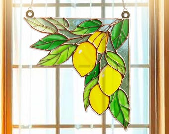 Lemons Corner Branch Acrylic Suncatcher Window Hanging – Custom Clear Acrylic Gift, Sunlight Catcher Decor, Kitchen Summer Ornament Gift