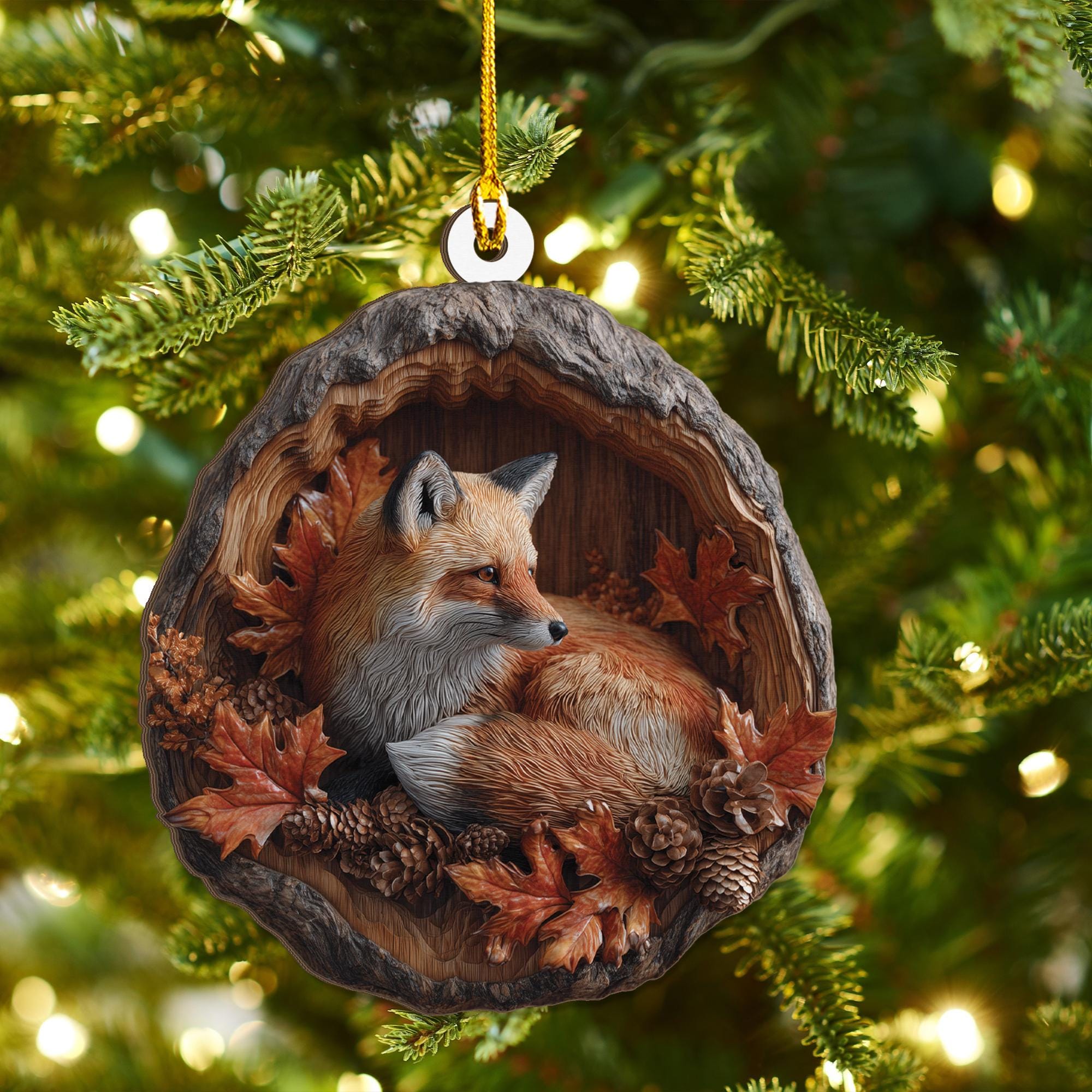 Fox Christmas 2D Flat Wood Ornament – Cute Woodland Animal Ash