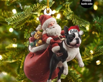 Personalized Boston Terrier Dog on Moon Ash Plywood Ornament Flat 2D Cutout Holiday Tree Decor Gift Pet Lovers, Families, Puppy Keepsake