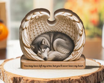 Personalized Husky  Wood Block Flat 2D Home Decor, Pet Loss Memorial Remembrance Rainbow Bridge Keepsake, Adoption Gotcha Day Gift