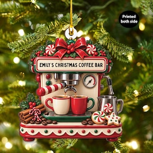 Macchina da caffè personalizzata per Natale, decorazione natalizia piatta 2D / Ricordo per baristi, regalo per appassionati di espresso, proprietari di caffetterie, amanti del caffè fatto in casa