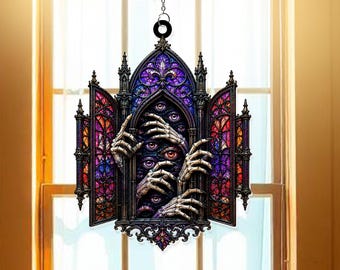 Gothic Spooky Eye Hands Halloween Acrylic Suncatcher Window Hanger, Dark Occult Decor, Creepy Mystical Artwork, Witchy Gift