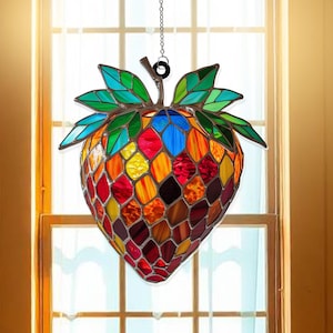 Stunning Strawberry Acrylic Suncatcher Window Hanging – Bright Fruit Sun Catcher, Kitchen Window Decor, Summer Door or Window Accent