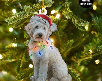 Personalized Goldendoodle Dog Christmas Wood Ornament – Flat 2D Ash Plywood Cutout | Custom Holiday Tree Gift for Dog Lovers & Pets