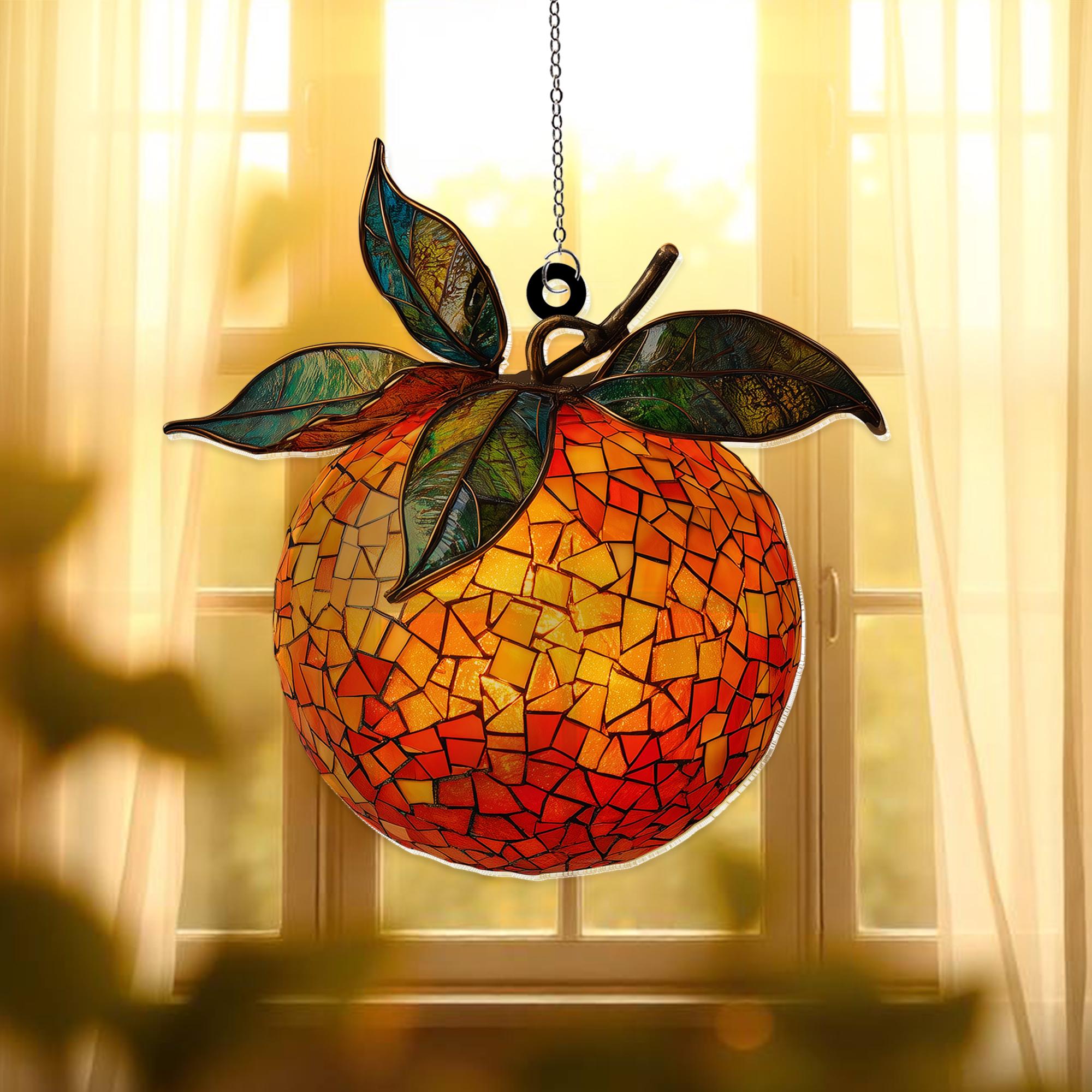 Orange Fruit Acrylic Suncatcher Window Hanging, Vibrant Citrus