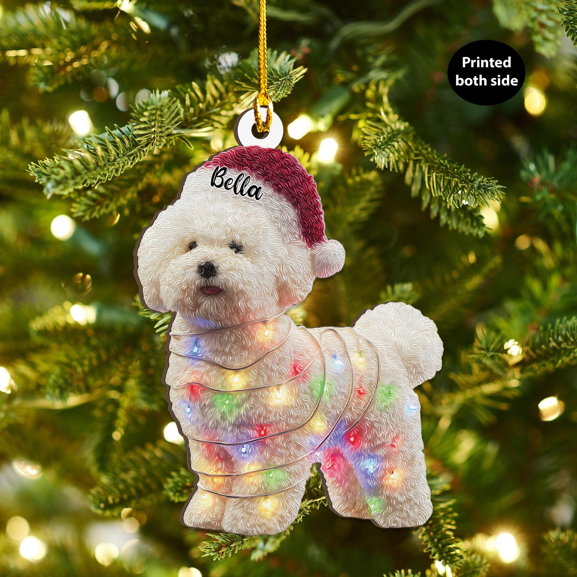 パーソナライズされたビションフリーゼ犬のクリスマス木製オーナメント