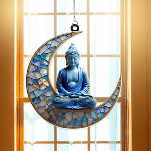 Buddha Meditation Acrylic Suncatcher Window Ornament | Zen Glass Look Decor | Spiritual Art for Peace | Mindfulness Gift for Yoga Lovers