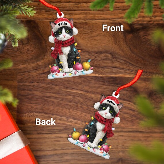 Tuxedo Cat Christmas Ornament – 2D Flat Wood Holiday Tree Décor for Cat Lovers, Cute Black and White Kitty Gift, Custom Pet Xmas Charm Tuxedo Cat Christmas Ornament – 2D Flat Wood Holiday Tree Décor for Cat Lovers, Cute Black and White Kitty Gift, Custom Pet Xmas Charm