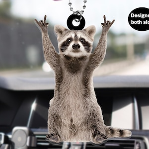 Raccoon Rock Sign Meme Car Rear View Mirror Ornament, Raccoon Rock Sign Meme Car Hanging Ornament, Funny Car Rear View Mirror Accessories