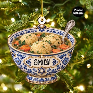 Gepersonaliseerde matzoballensoep Chanoeka kerstversiering plat 2D | Joods voedsel aandenken, Chanoeka cadeau voor families, fijnproevers, Joodse huizen
