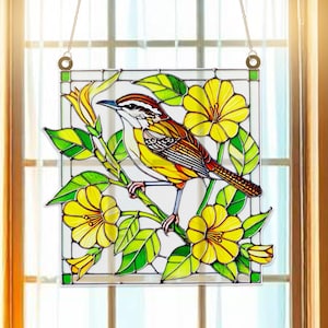 Carolina Wren Bird Suncatcher Window Hanging Ornament, Suncatcher Ornament Gift, Cool Suncather Windows, Carolina Wren Bird Shape Suncatcher
