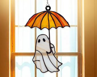 Ghost Umbrella Acrylic Suncatcher – Spooky Halloween Window Hanging | Cute Ghost in Rain Decor | Unique Gift for Ghost and Weather Lovers