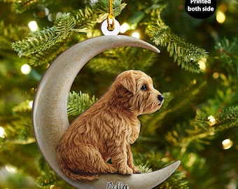 Personalized Norfolk Terrier Dog on Moon Ash Plywood Ornament Flat 2D Cutout Holiday Tree Decor Gift for Pet Lover, Families, Puppy Keepsake