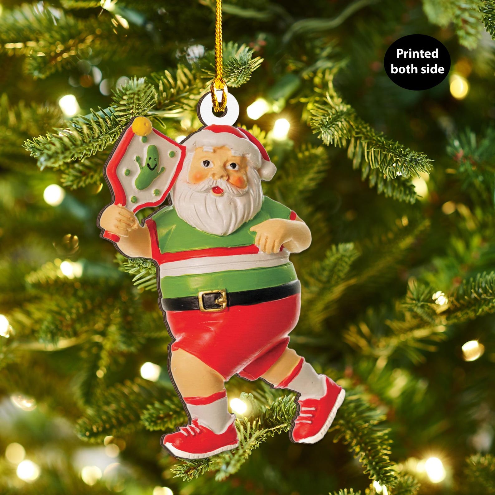 Pickleball Santa Claus Wood Ornament