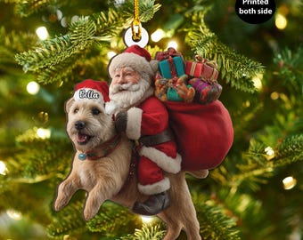 Personalized Glen Of Imaal Terrier Dog & Santa Christmas Wood Ornament, Flat 2D Holiday Tree Decor Gift Dog Lovers, Families Pet Keepsake